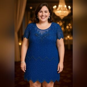 Laurence Kazar New York Beaded Silk Dress – Cobalt Blue (XL)